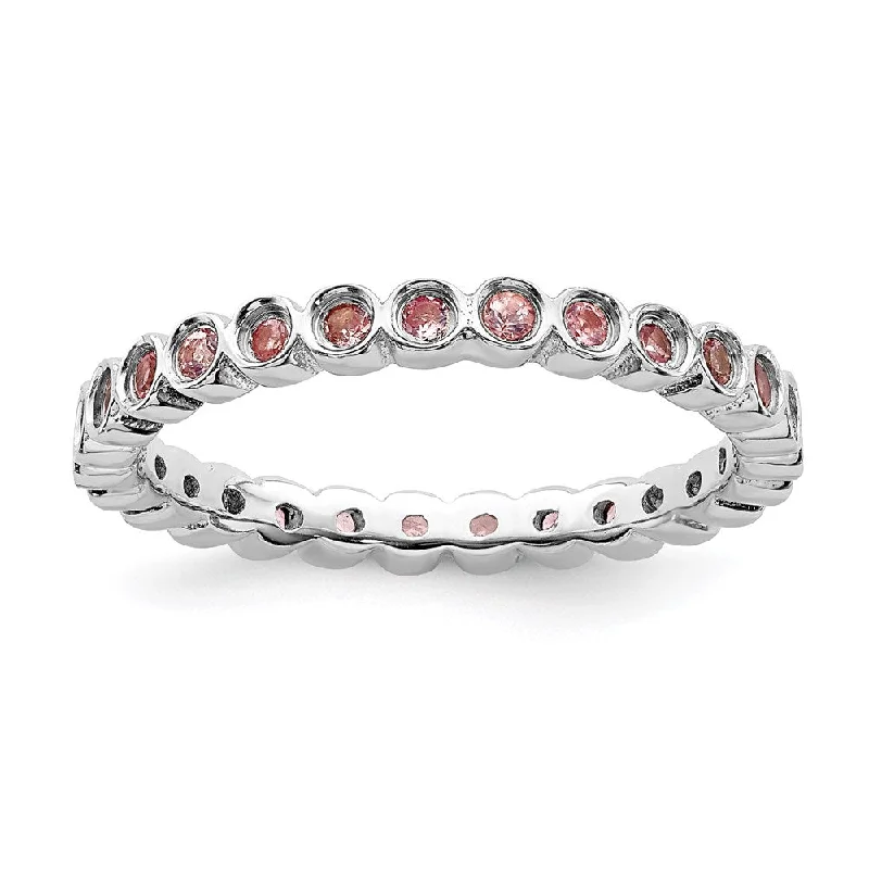 Titanium rings with rugged brushed metal look -Sterling Silver Stackable Expressions Pink Tourmaline Ring | QSK371