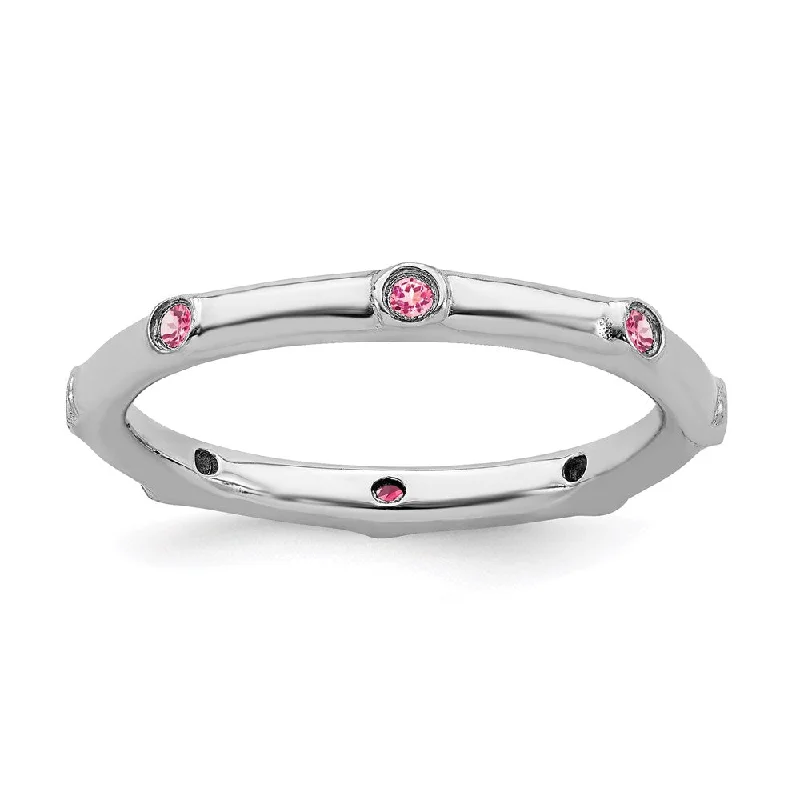 Rings with birthstone clusters for personalization -Sterling Silver Stackable Expressions Pink Tourmaline Ring | QSK383