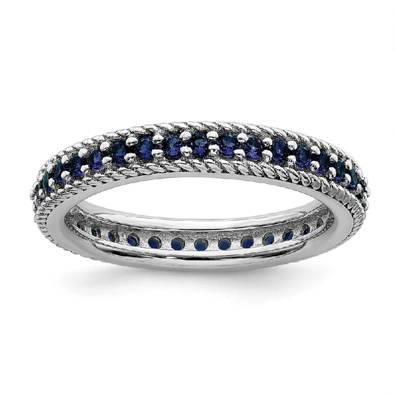 Rings with rough sapphire for rugged chic -Sterling Silver Stackable Expressions Polished Cr. Sapphire Eternity Ring | QSK573