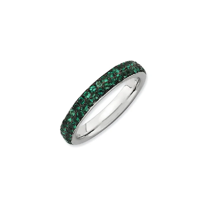 Rings with knot motifs for symbolic love -Sterling Silver Stackable Expressions Polished Created Emerald Ring | QSK665