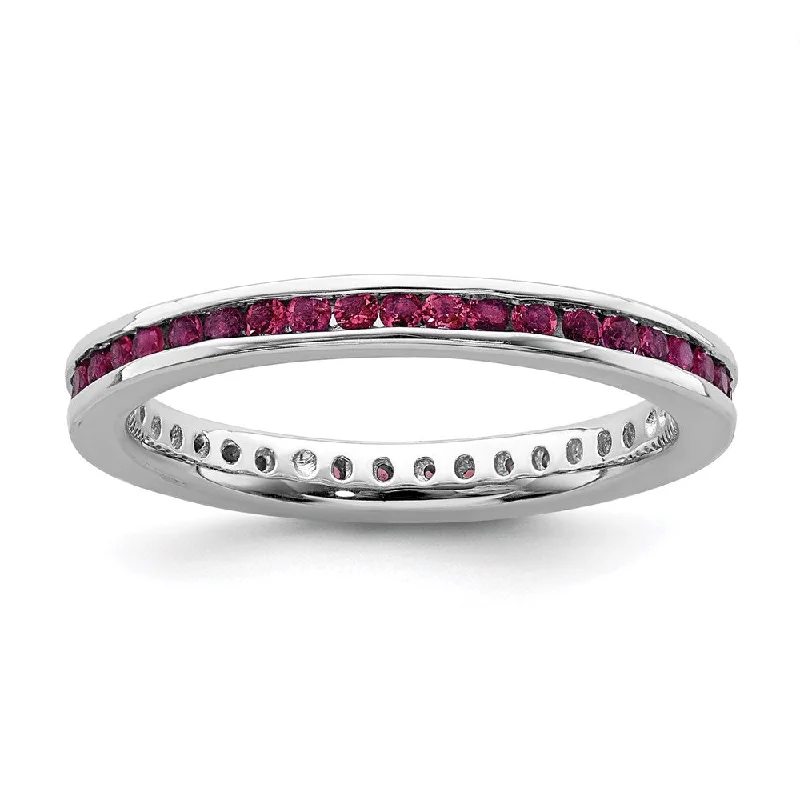 Rings with faceted garnet for deep shine -Sterling Silver Stackable Expressions Polished Created Ruby Ring | QSK660