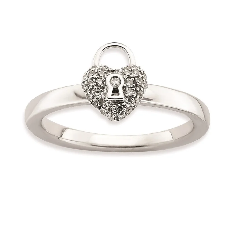 Rings with matte gold for subtle luxury -Sterling Silver Stackable Expressions Polished Diamond Heart Lock Ring | QSK651