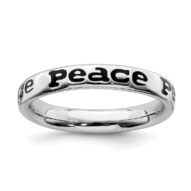 Rings with blue quartz for cool tones -Sterling Silver Stackable Expressions Polished Enameled Peace Ring | QSK100