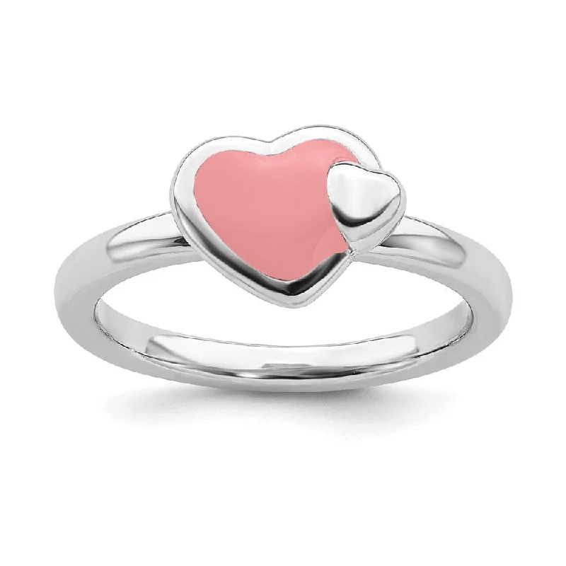 Rings with tiger eye for warm tones -Sterling Silver Stackable Expressions Polished Pink Enameled Heart Ring | QSK110