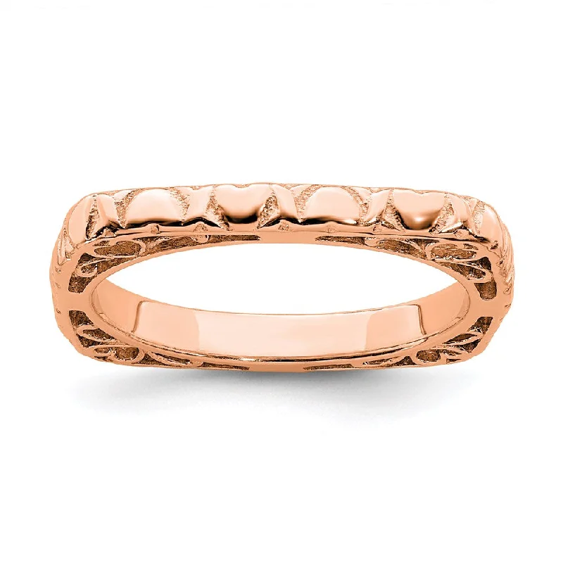 Gold rings with intricate celtic knot patterns -Sterling Silver Stackable Expressions Polished Pink-plated Square Ring | QSK761