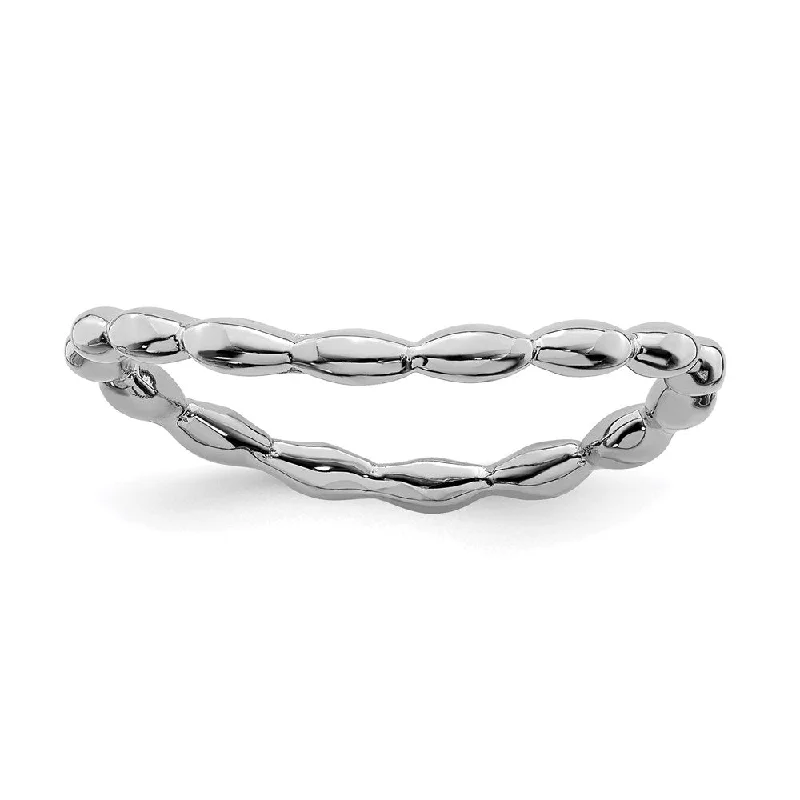 Dainty rings with subtle engraved star motifs -Sterling Silver Stackable Expressions Polished Rhodium-plate Wave Ring | QSK676