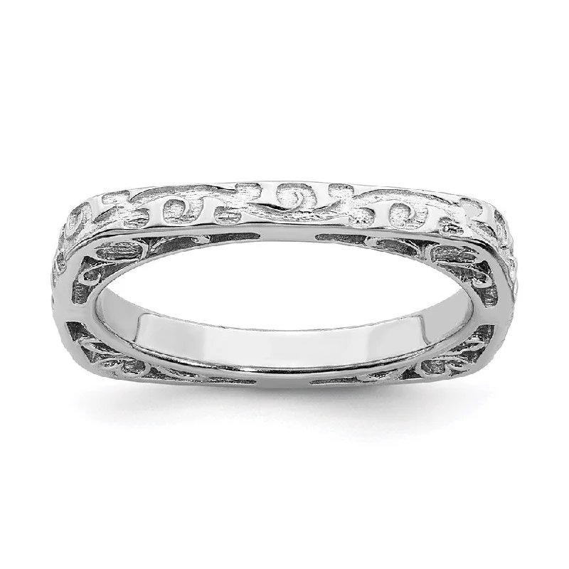 Stackable rings with mixed metal finishes -Sterling Silver Stackable Expressions Polished Rhodium-plated Square Ring | QSK755