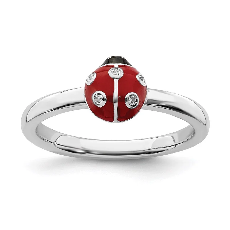 Rose gold rings featuring delicate pearl inlays -Sterling Silver Stackable Expressions Red & Black Enamel w/Diamond Ring | QSK1542