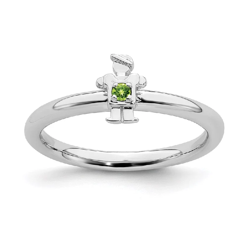 Rings with pave ruby for dazzling sparkle -Sterling Silver Stackable Expressions Rhodium Peridot Boy Ring | QSK1918