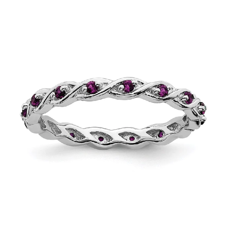 Rings with wave patterns for ocean vibes -Sterling Silver Stackable Expressions Rhodolite Garnet Ring | QSK1475