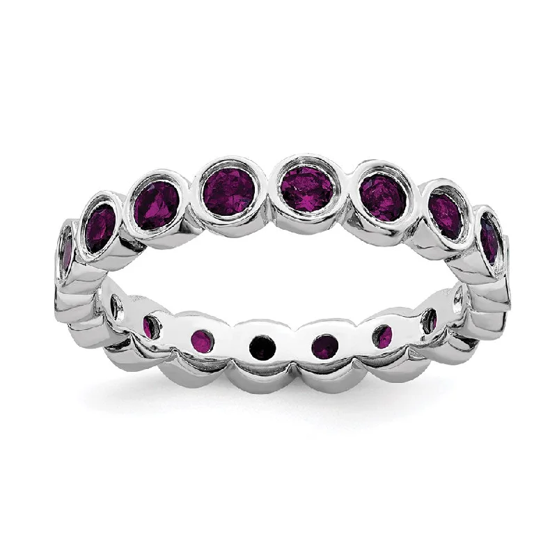 Rings with spiral designs for eye-catching twist -Sterling Silver Stackable Expressions Rhodolite Garnet Ring | QSK391