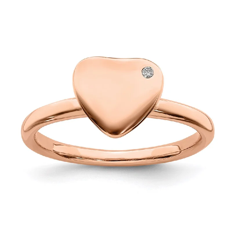 Rings with mandala engravings for spiritual vibe -Sterling Silver Stackable Expressions Rose Gold-plated Heart Diamond Ring | QSK1604