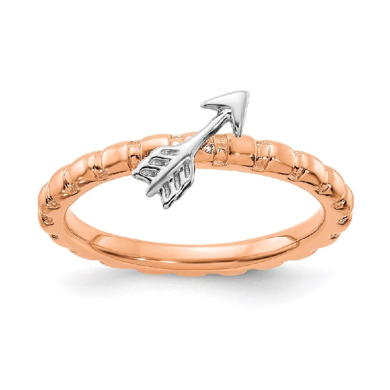 Rings with crescent moon for lunar charm -Sterling Silver Stackable Expressions Rose Gold & Rhod-plate Arrow Ring | QSK2051