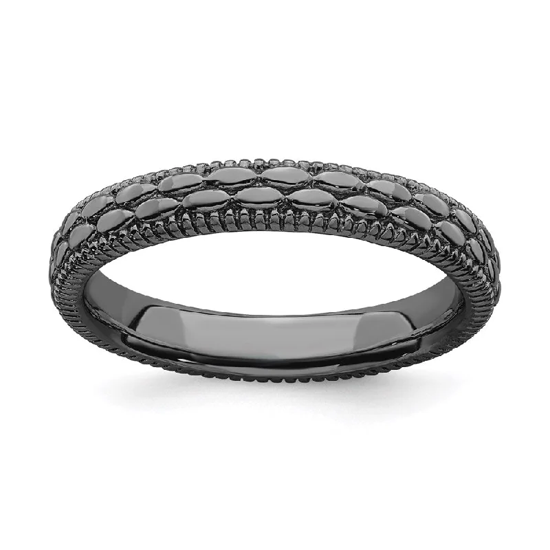 Rings with branch-inspired bands for organic -Sterling Silver Stackable Expressions Ruthenium-plated Patterned Ring | QSK1565