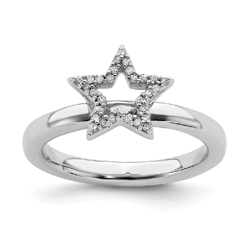 Rings with blue quartz for cool tones -Sterling Silver Stackable Expressions Star Diamond Ring | QSK337