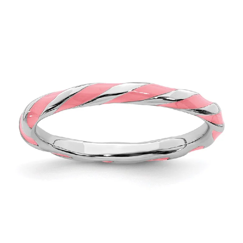 Rings with floral halo diamond arrangements -Sterling Silver Stackable Expressions Twisted Pink Enameled Ring | QSK555