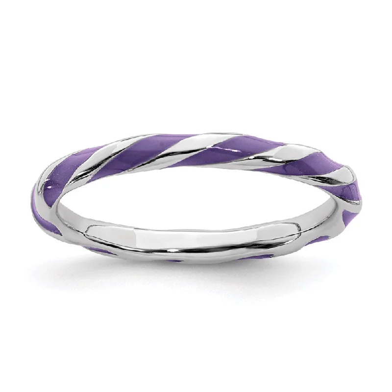 Rings with tiger eye for warm tones -Sterling Silver Stackable Expressions Twisted Purple Enameled Ring | QSK550