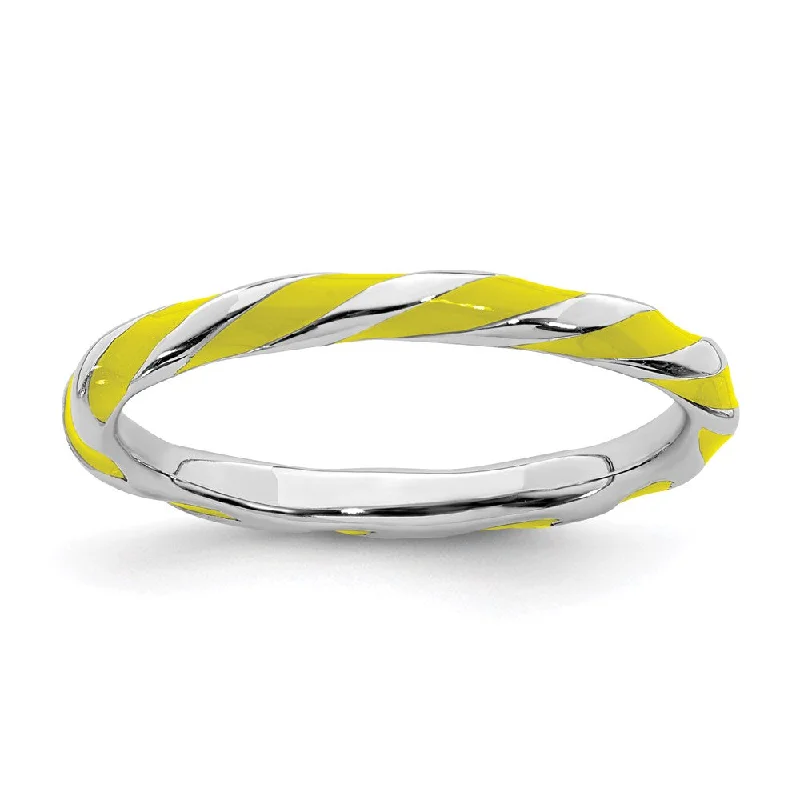 Rings with agate slices for earthy style -Sterling Silver Stackable Expressions Twisted Yellow Enameled Ring | QSK548