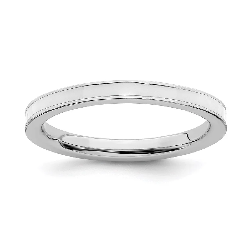 Rings with black diamond for striking contrast -Sterling Silver Stackable Expressions White Enameled 2.25mm Ring | QSK149