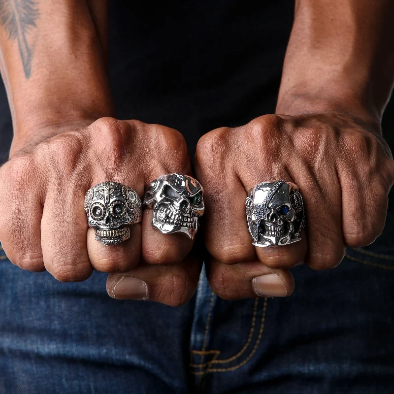 Rings with coral stones for vibrant pop -Sterling Silver Gold Brass Sugar Skull Ring