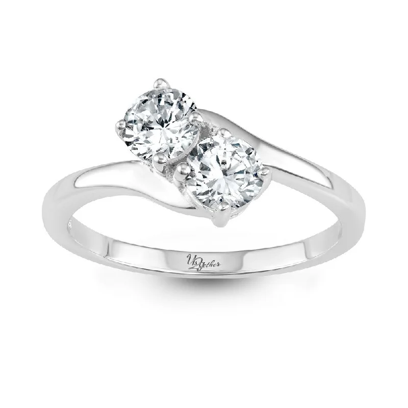 Minimalist rings with tiny diamond dot accents -Sterling Silver Us2gether Two-Stone CZ Ring - W-1658