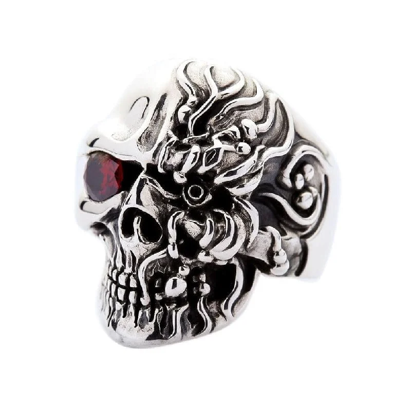 Rings with bold ruby stones for drama -Terminator Cyborg Sterling Silver Skull Ring