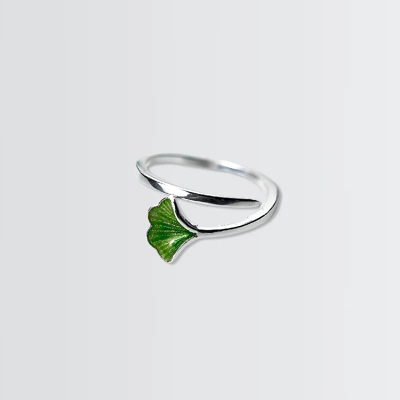 Rings with pave-set gemstones for brilliance -Textured Leaf Enamel Ring