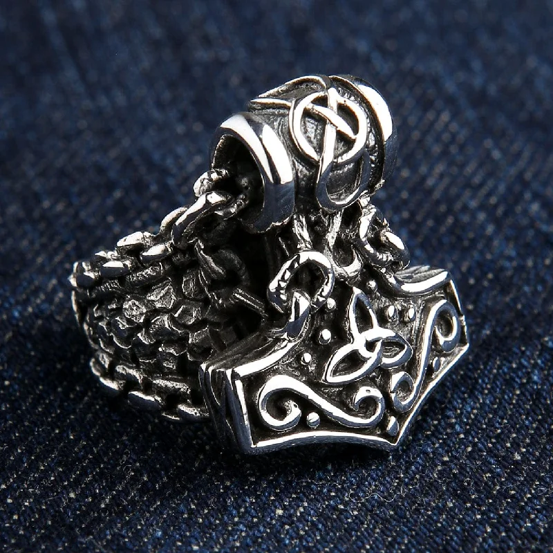 Rings with aventurine gems for green luck -Viking Thor's Hammer Sterling Silver Men's Biker Ring