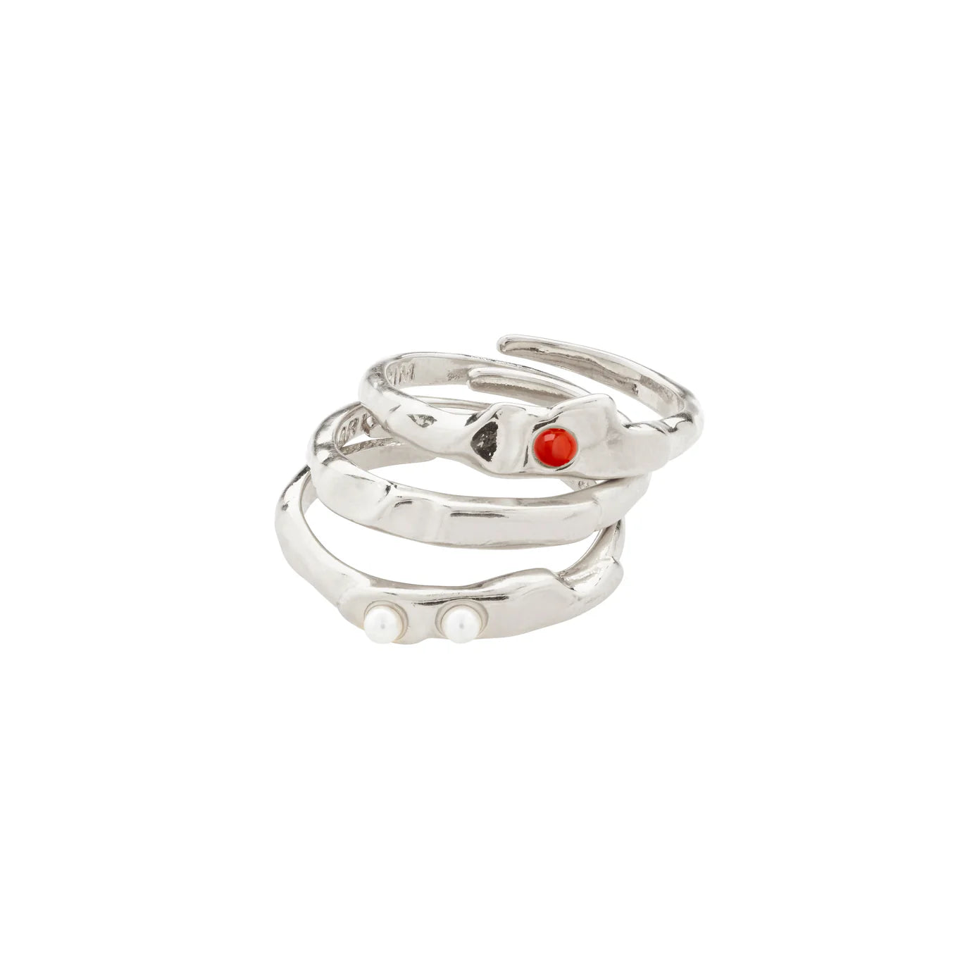 Rings with rainbow moonstone for color play -Trust Silver Plated Ring Set