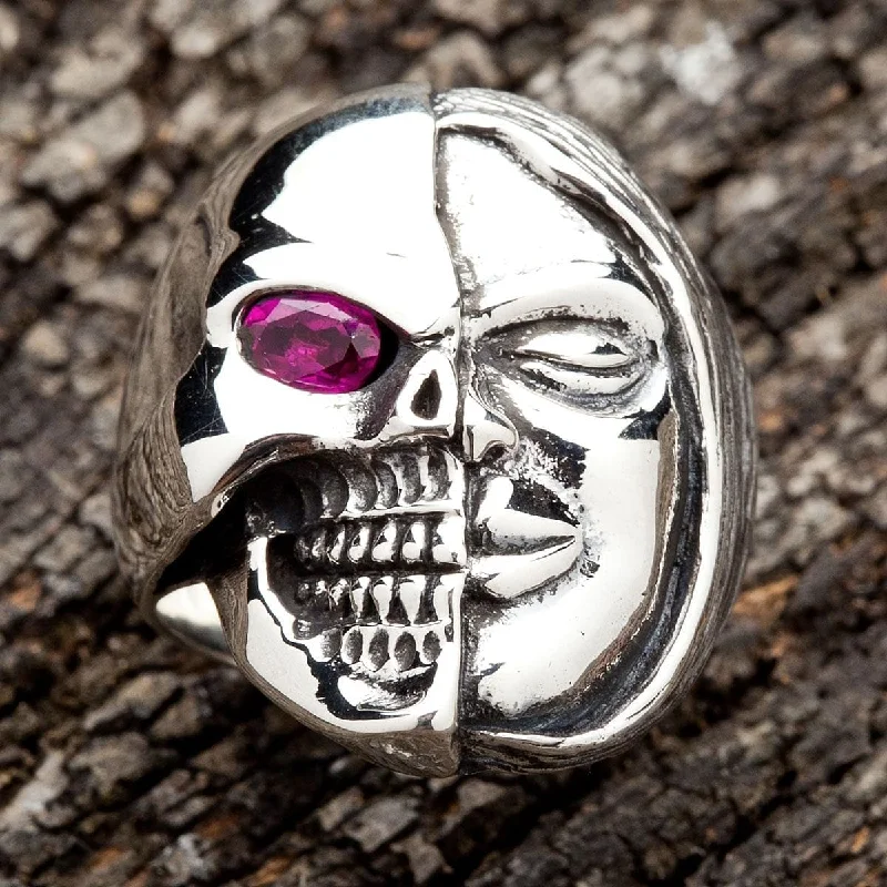 Rings with vintage claw prongs for elegance -Sterling Silver Two Face Skull Devil Ring