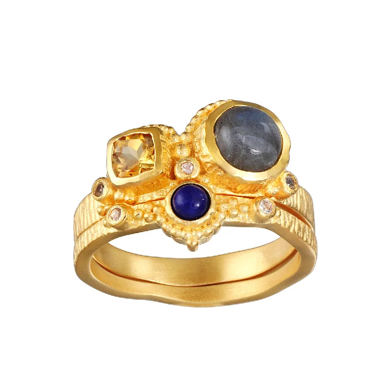 Rings with gothic-inspired skull motif details -Vibrant Beauty Cluster Gemstone Ring Set