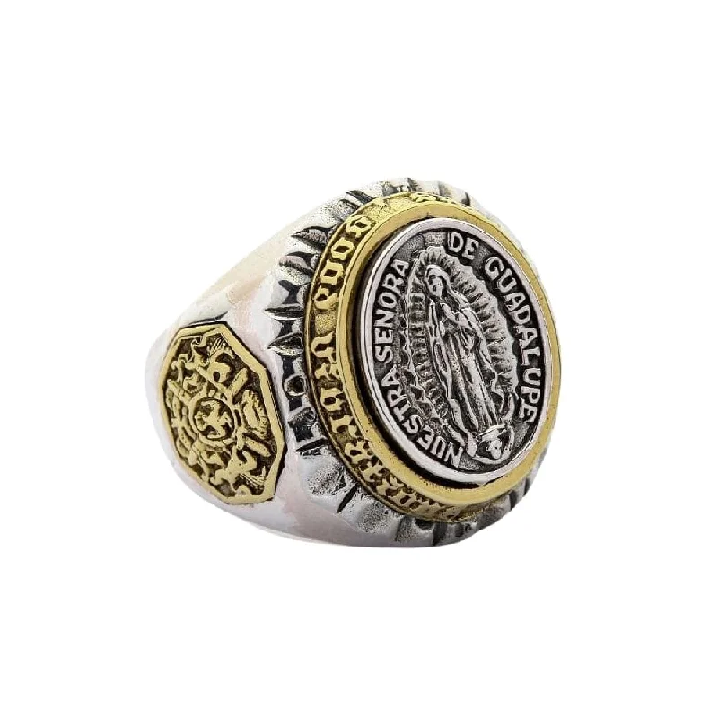 Rings with aventurine gems for green luck -Virgin Mary Nuestra Señora De Guadalupe Sterling Silver Ring