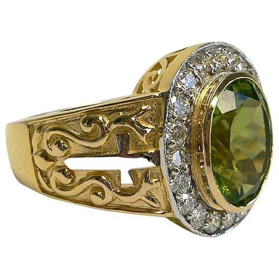 Rings with star sapphire for unique glow -Yellow Gold Bishop Christian Men's Peridot Ring